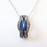 Blue Enamel Pendant Scalloped Edge with Marcasite